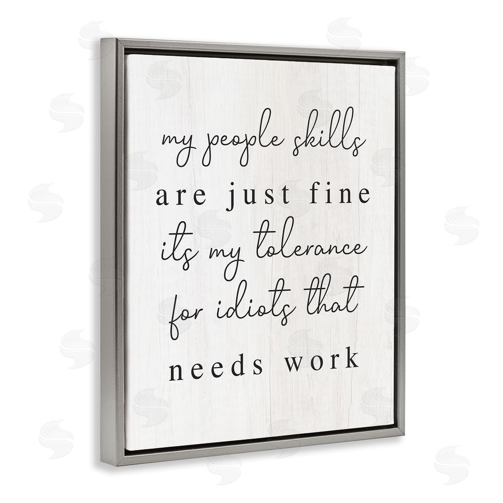 Stupell Studio Sassy People Skills Phrase Grey Floating Frame Canvas Wall Art Print