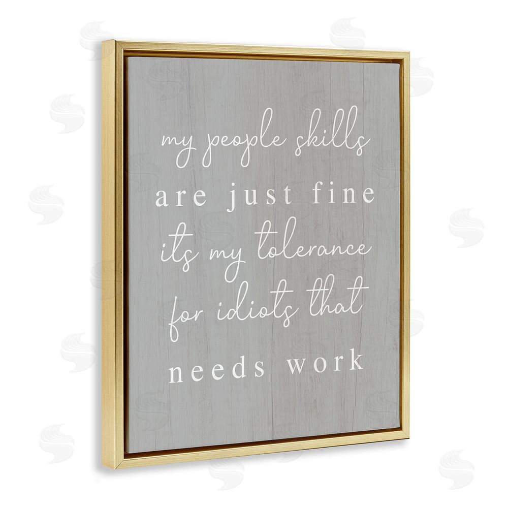 Stupell Studio People Skills Sassy Saying Gold Floating Frame Canvas Wall Art Print