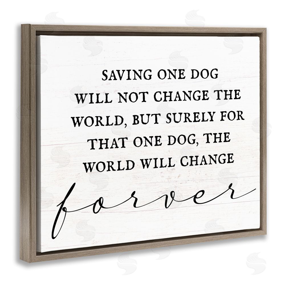 Stupell Studio Uplifting Rescue Dog Phrase Brown Floating Frame Canvas Wall Art Print