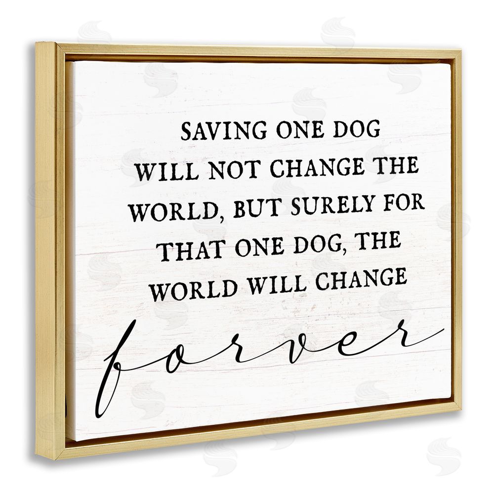 Stupell Studio Uplifting Rescue Dog Phrase Gold Floating Frame Canvas Wall Art Print
