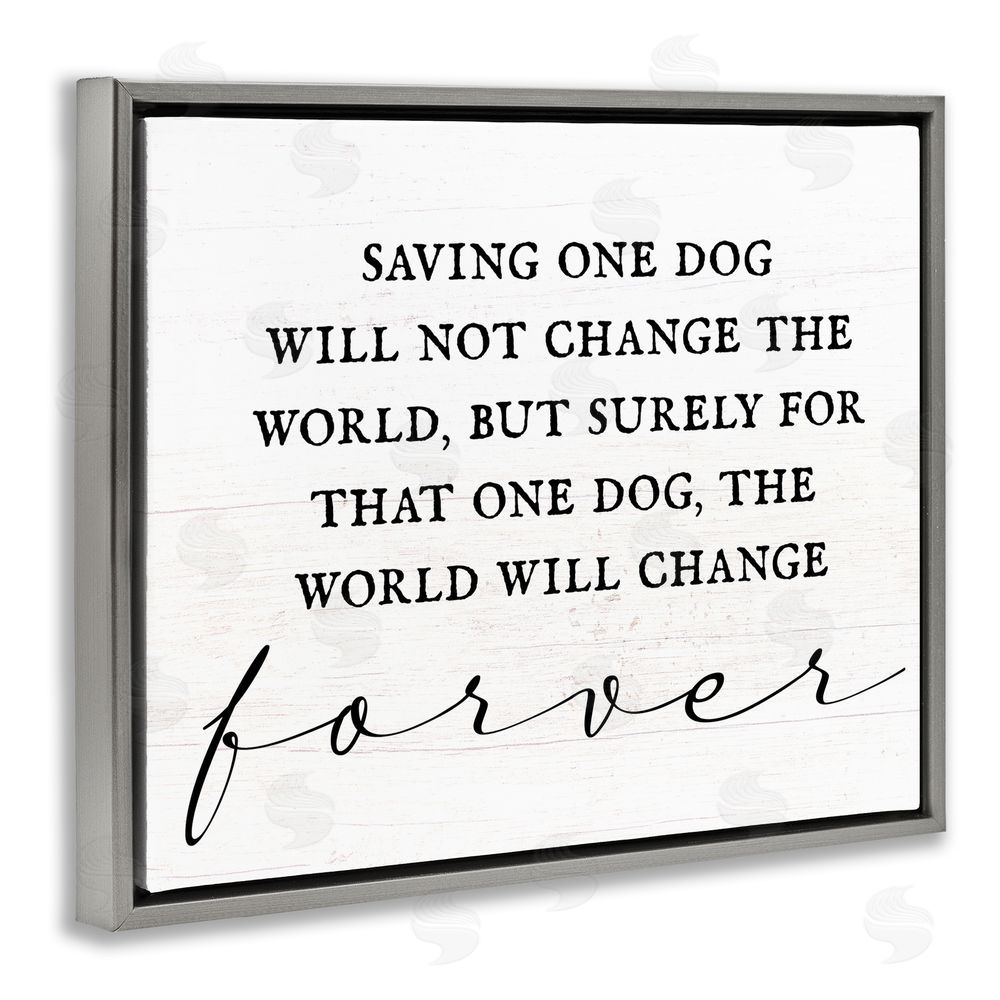 Stupell Studio Uplifting Rescue Dog Phrase Grey Floating Frame Canvas Wall Art Print