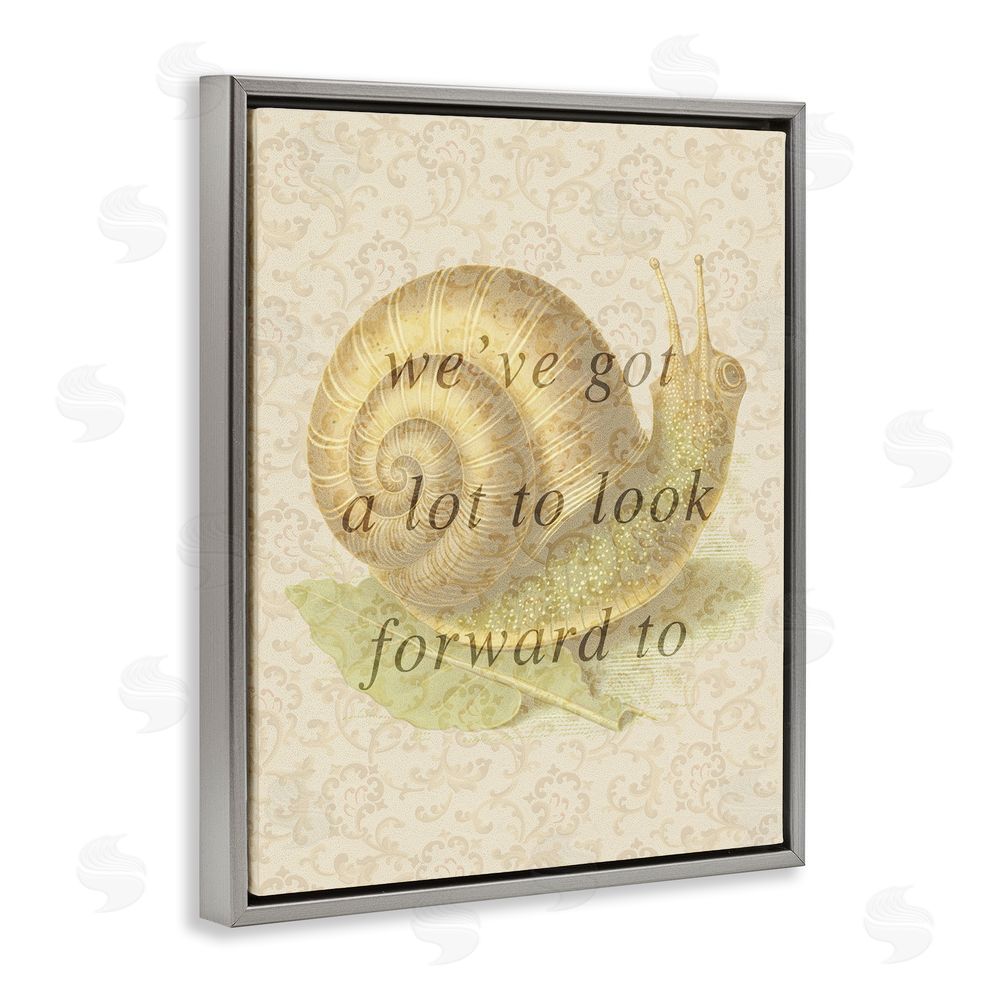 Stupell Studio Vintage Uplifting Snail Grey Floating Frame Canvas Wall Art Print