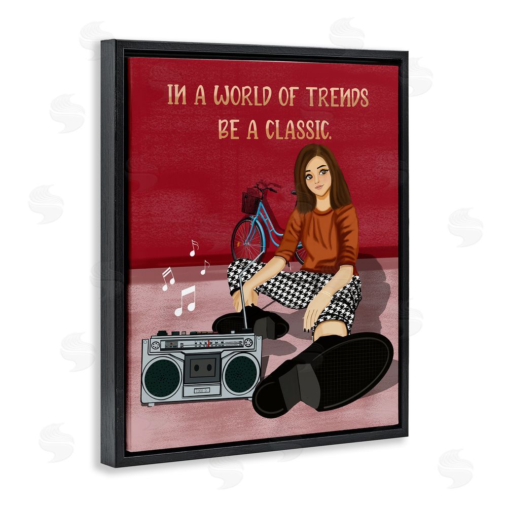 Saba Rauf Motivational Girl with Boombox Black Floating Frame Canvas Wall Art Print
