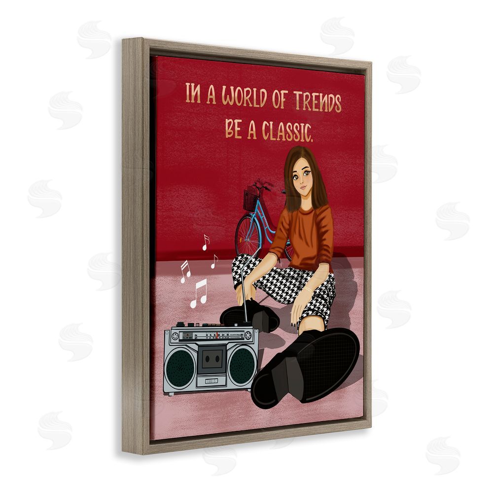 Saba Rauf Motivational Girl with Boombox Brown Floating Frame Canvas Wall Art Print