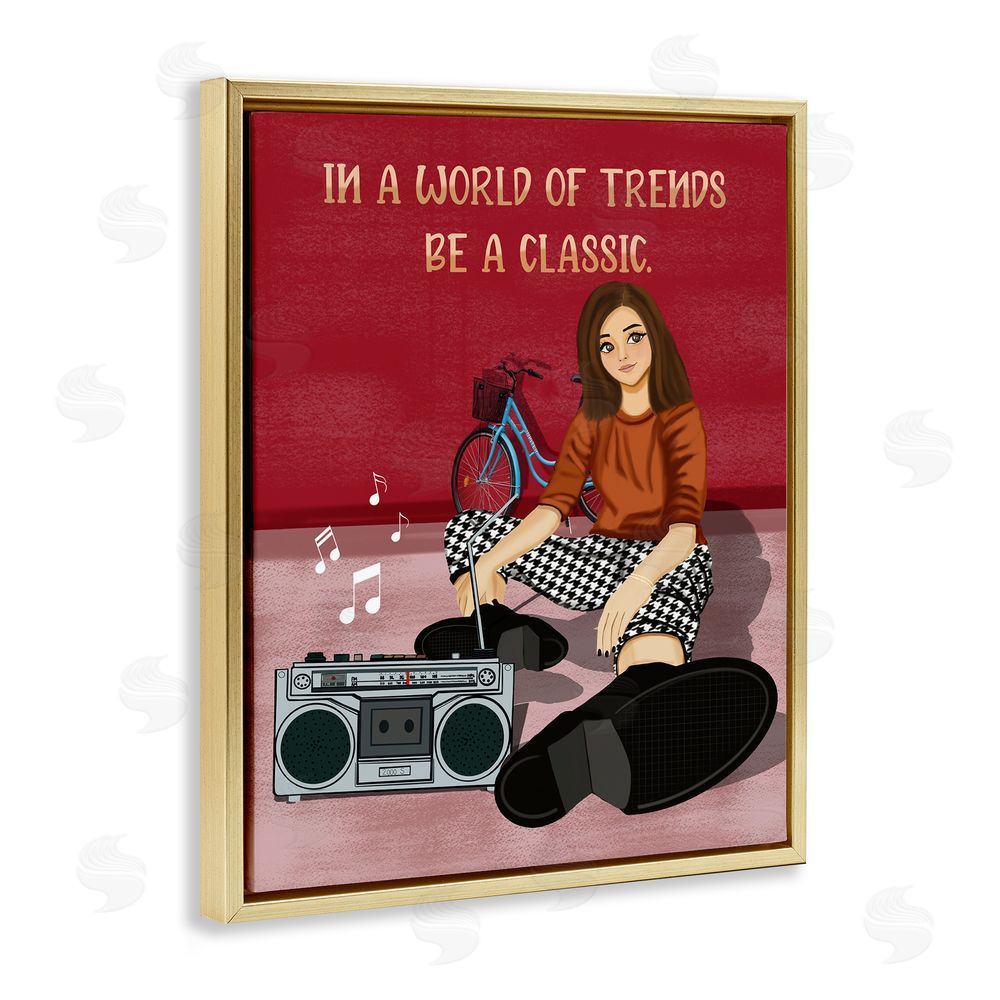 Saba Rauf Motivational Girl with Boombox Gold Floating Frame Canvas Wall Art Print