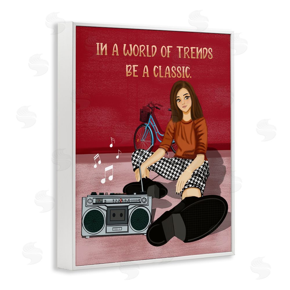 Saba Rauf Motivational Girl with Boombox White Framed Giclee Wall Art Print
