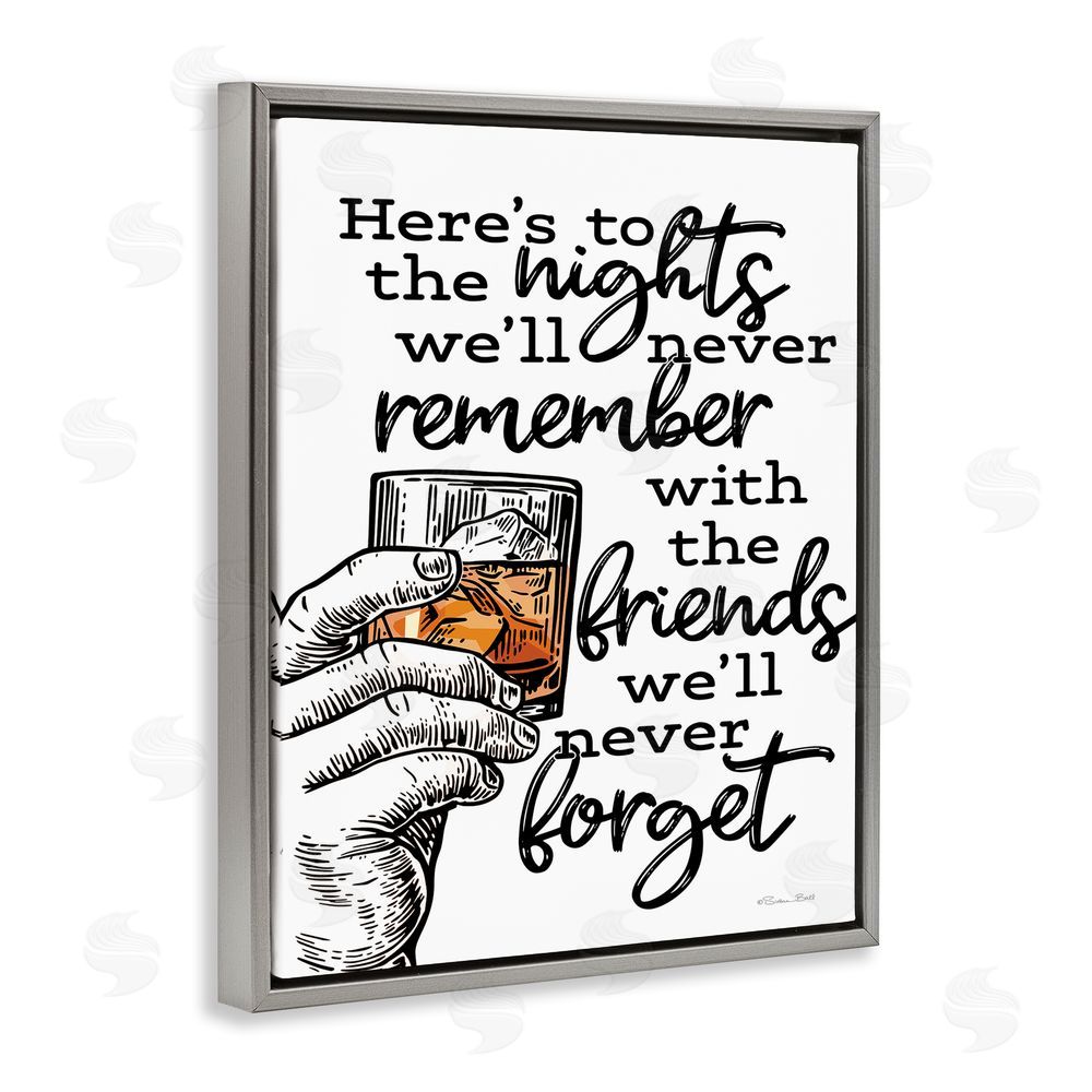 Susan Ball Funny Drinking with Friends Grey Floating Frame Canvas Wall Art Print