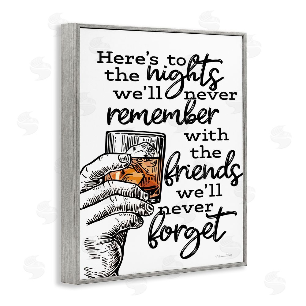 Susan Ball Funny Drinking with Friends Gray Framed Giclee Wall Art Print