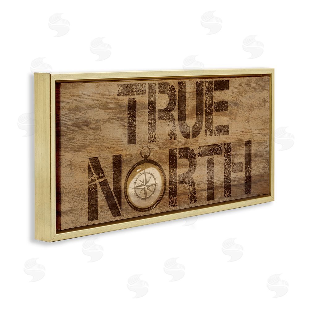 Lucca Sheppard Rustic True North Compass Gold Floating Frame Canvas Wall Art Print