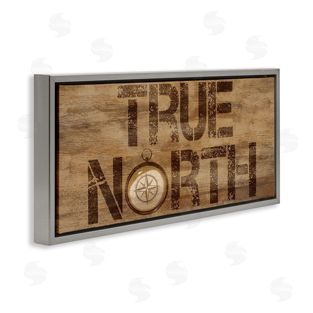 Lucca Sheppard Rustic True North Compass Grey Floating Frame Canvas Wall Art Print