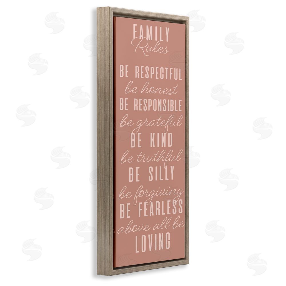 SunDance Group LLC Pink Chic Family Rules Brown Floating Frame Canvas Wall Art Print