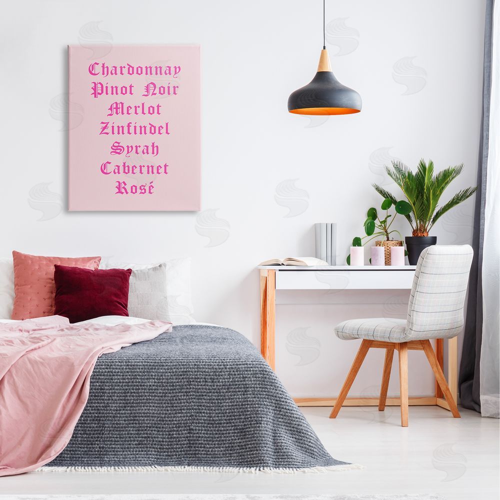 House of Lulu Chic Pink Wine List Canvas Wall Art Print in Room