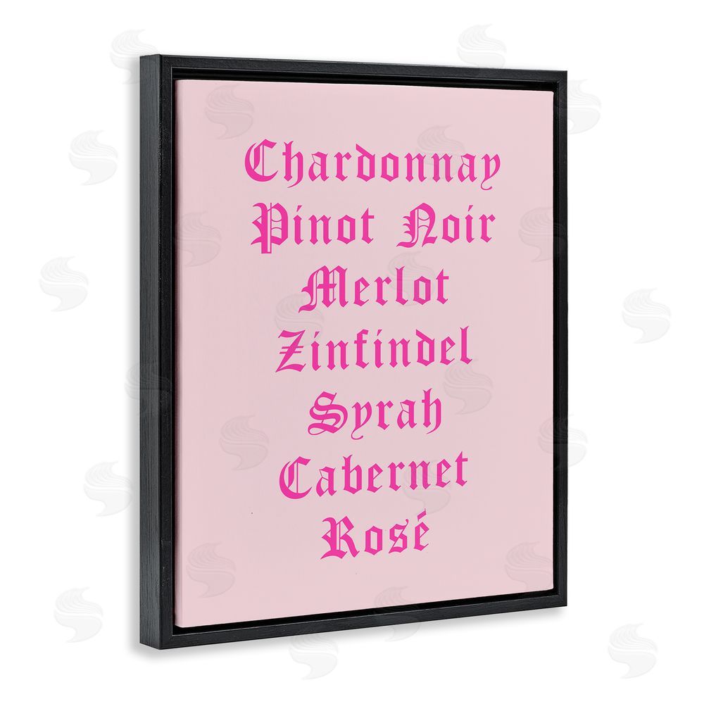 House of Lulu Chic Pink Wine List Black Floating Frame Canvas Wall Art Print