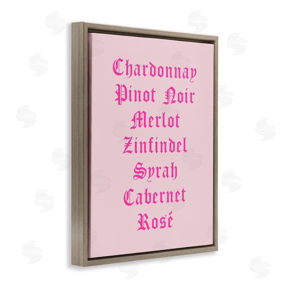 House of Lulu Chic Pink Wine List Brown Floating Frame Canvas Wall Art Print