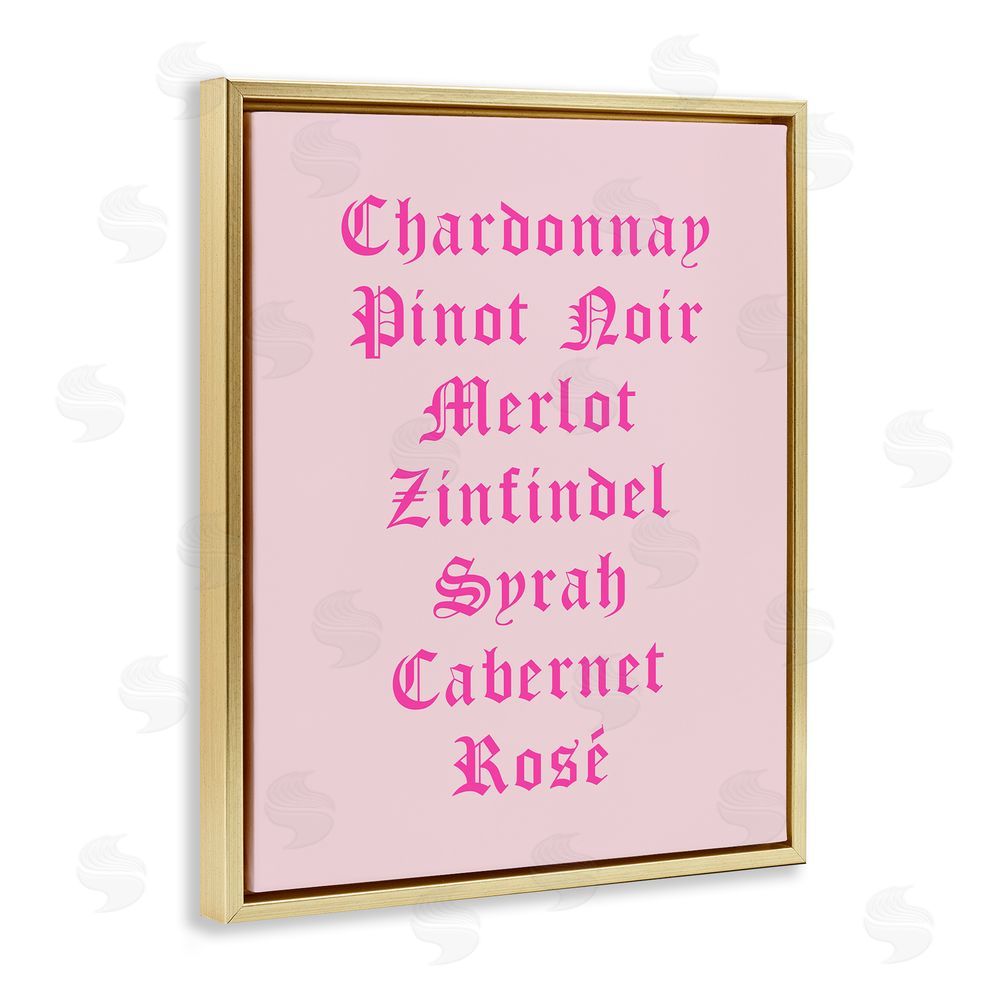 House of Lulu Chic Pink Wine List Gold Floating Frame Canvas Wall Art Print