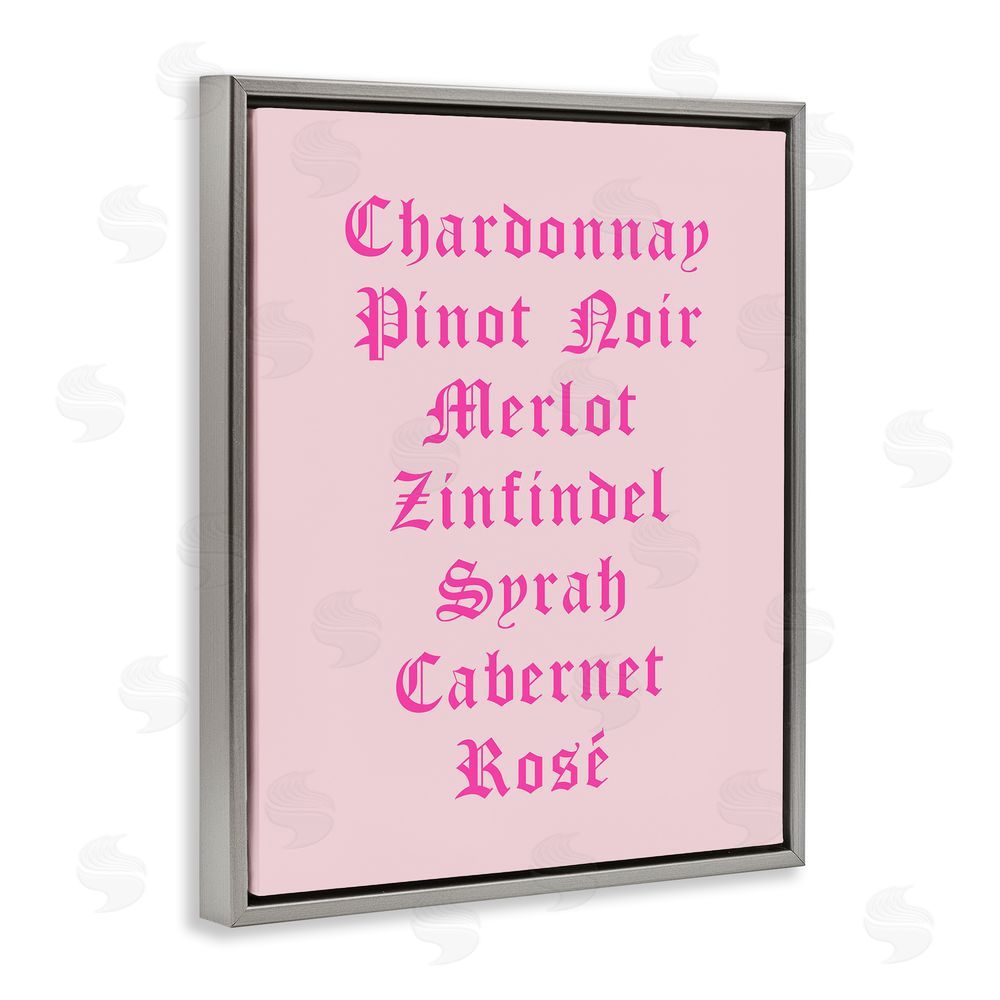 House of Lulu Chic Pink Wine List Grey Floating Frame Canvas Wall Art Print