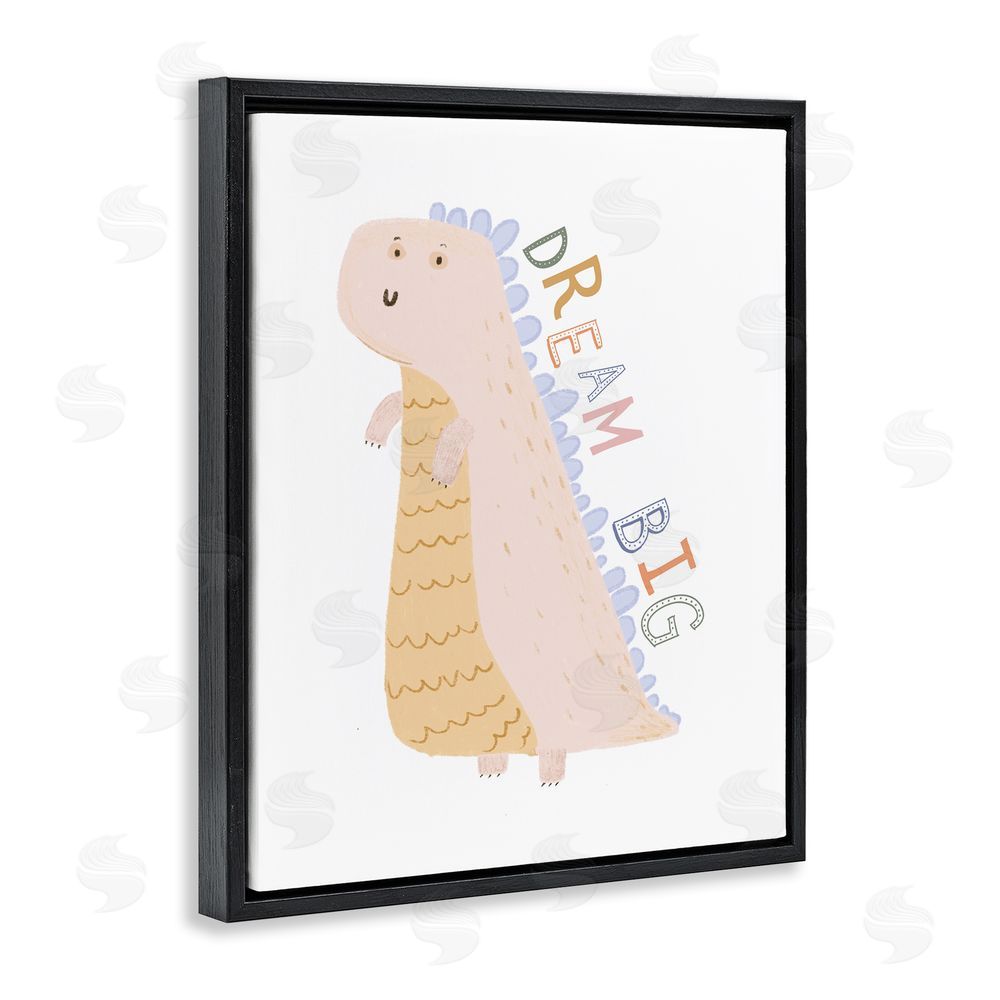 Katie Griggs Dream Big Pastel T-Rex Black Floating Frame Canvas Wall Art Print