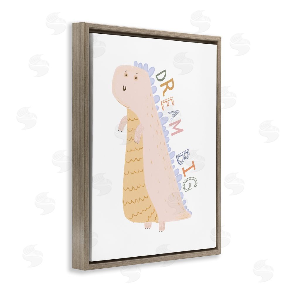 Katie Griggs Dream Big Pastel T-Rex Brown Floating Frame Canvas Wall Art Print