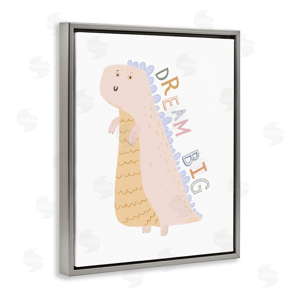 Katie Griggs Dream Big Pastel T-Rex Grey Floating Frame Canvas Wall Art Print