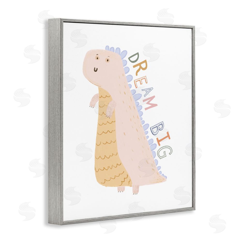Katie Griggs Dream Big Pastel T-Rex Gray Framed Giclee Wall Art Print