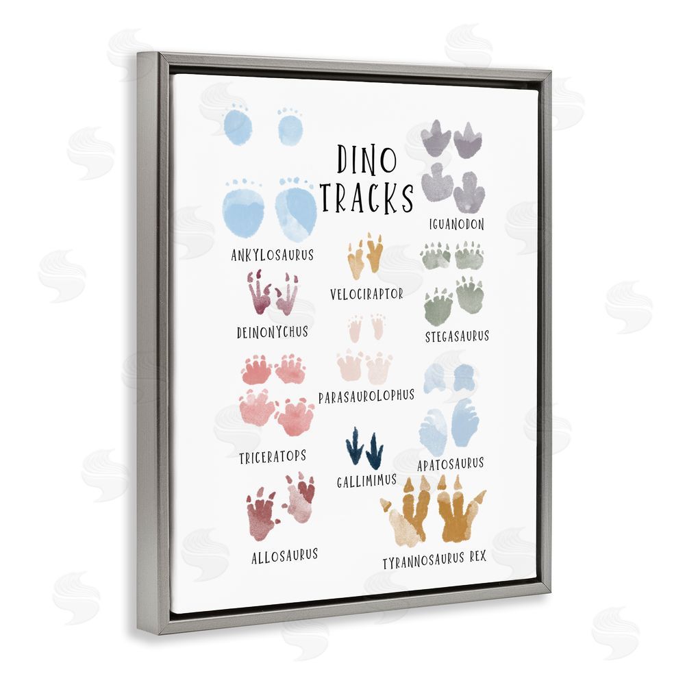 Katie Griggs Dino Tracks Diagram Grey Floating Frame Canvas Wall Art Print