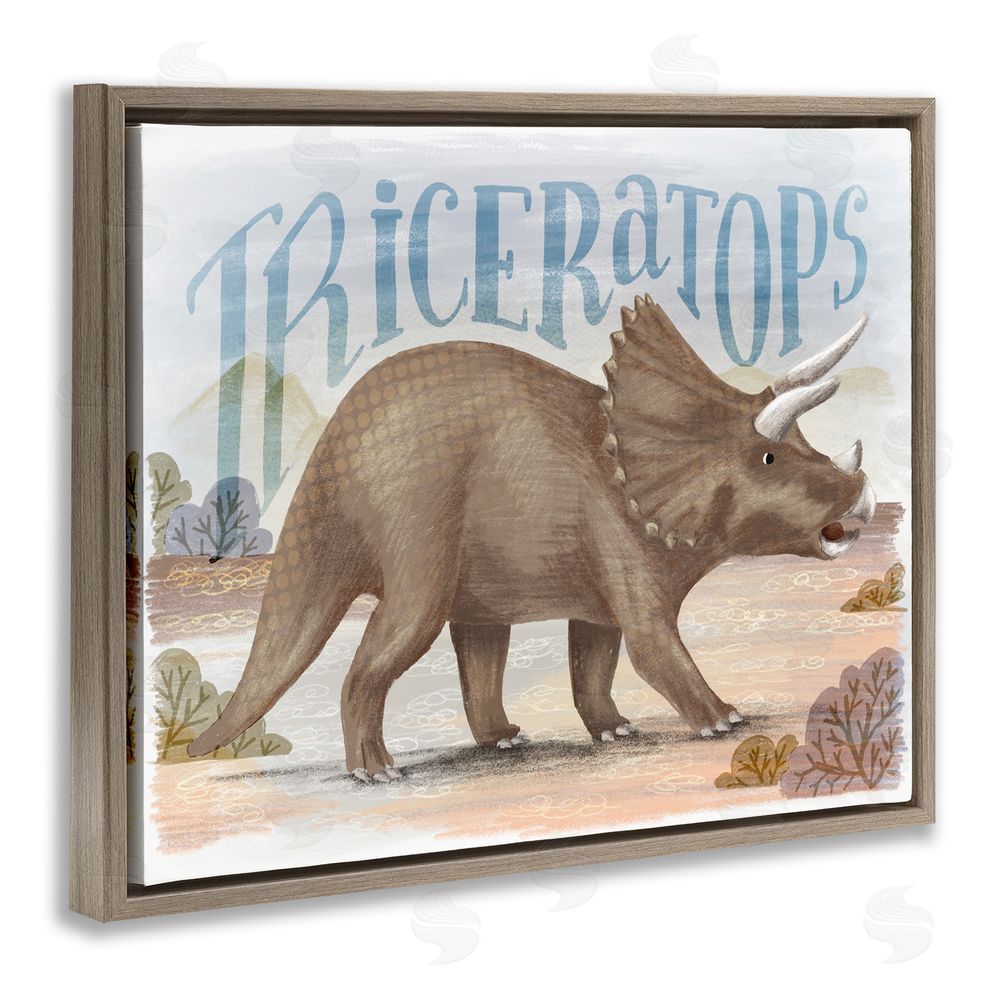 Raquel Maciel Triceratops in Nature Brown Floating Frame Canvas Wall Art Print