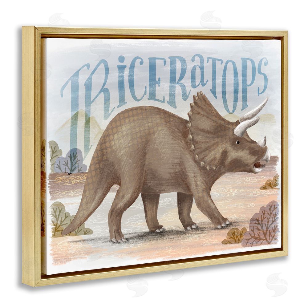 Raquel Maciel Triceratops in Nature Gold Floating Frame Canvas Wall Art Print