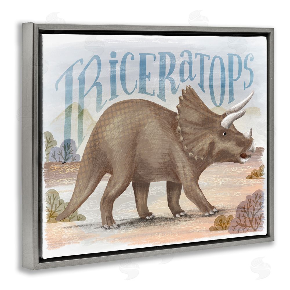 Raquel Maciel Triceratops in Nature Grey Floating Frame Canvas Wall Art Print