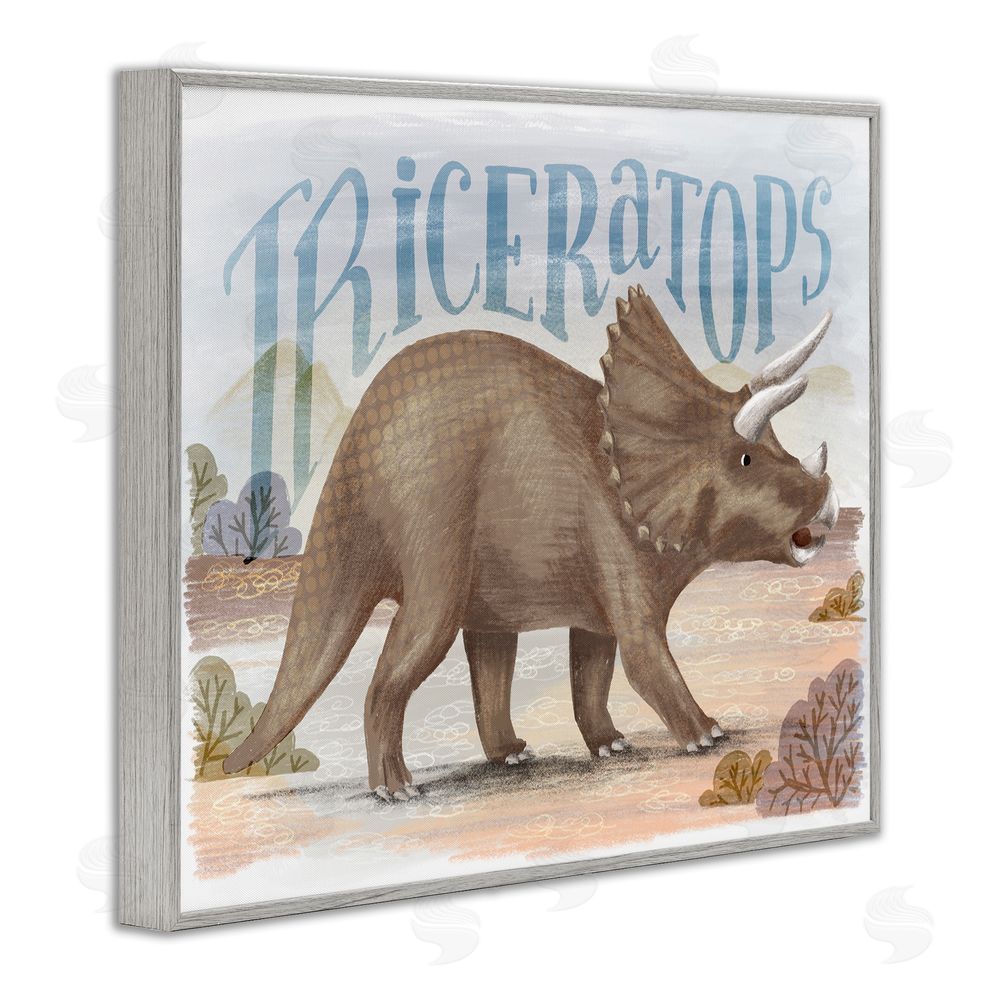Raquel Maciel Triceratops in Nature Gray Framed Giclee Wall Art Print