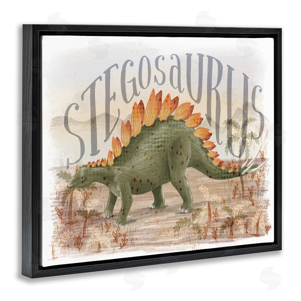 Raquel Maciel Stegosaurus In Nature Black Floating Frame Canvas Wall Art Print