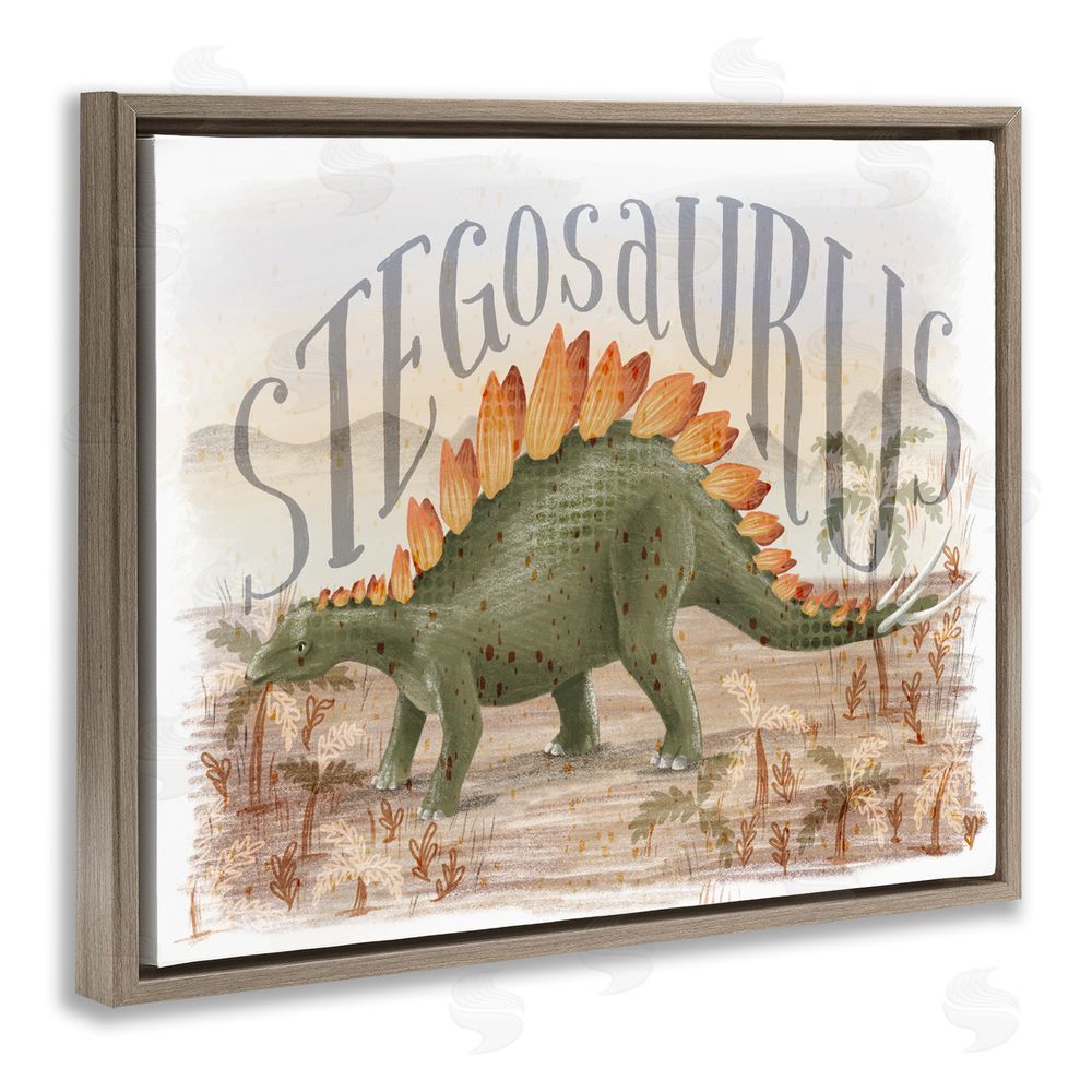 Raquel Maciel Stegosaurus In Nature Brown Floating Frame Canvas Wall Art Print