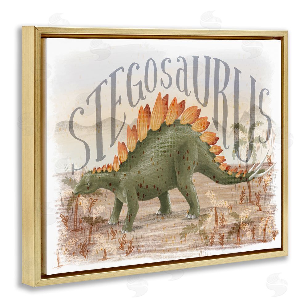 Raquel Maciel Stegosaurus In Nature Gold Floating Frame Canvas Wall Art Print