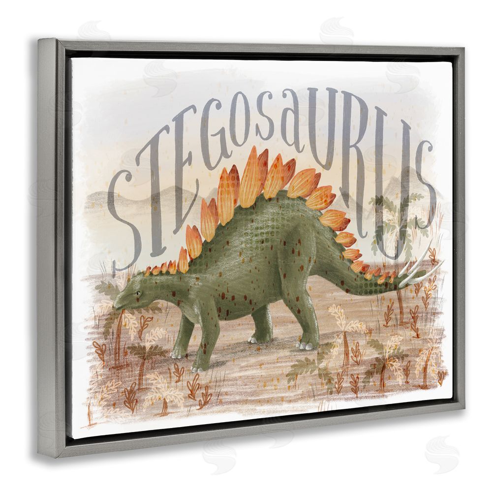 Raquel Maciel Stegosaurus In Nature Grey Floating Frame Canvas Wall Art Print