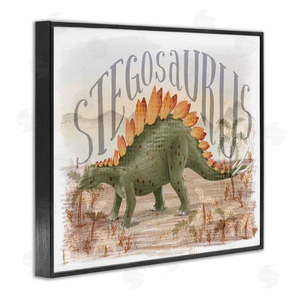 Raquel Maciel Stegosaurus In Nature Black Framed Giclee Wall Art Print