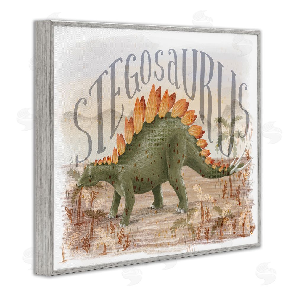 Raquel Maciel Stegosaurus In Nature Gray Framed Giclee Wall Art Print