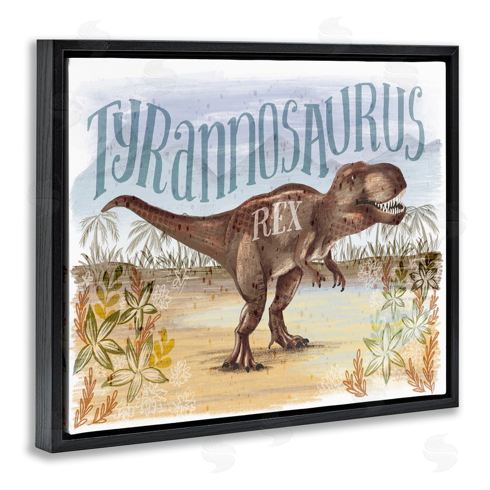 Raquel Maciel T-Rex in Nature Black Floating Frame Canvas Wall Art Print