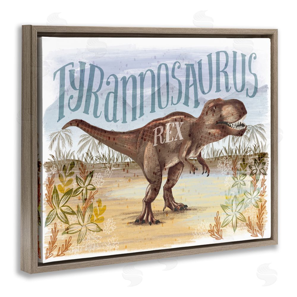 Raquel Maciel T-Rex in Nature Brown Floating Frame Canvas Wall Art Print
