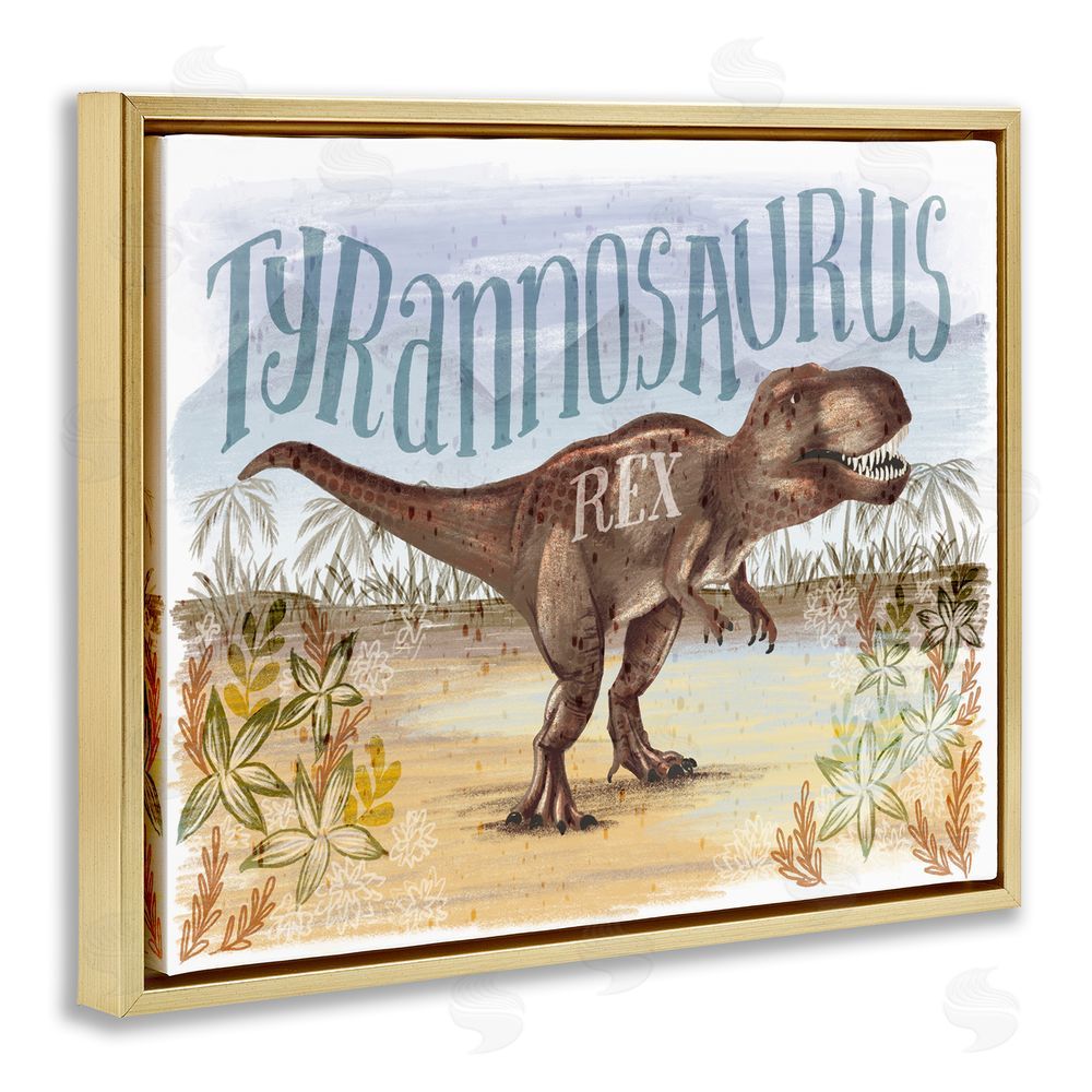 Raquel Maciel T-Rex in Nature Gold Floating Frame Canvas Wall Art Print