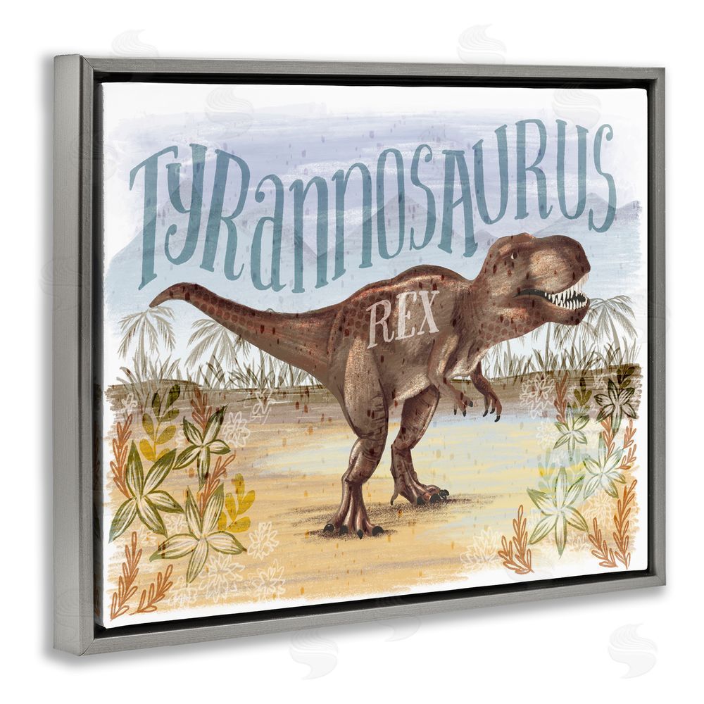 Raquel Maciel T-Rex in Nature Grey Floating Frame Canvas Wall Art Print