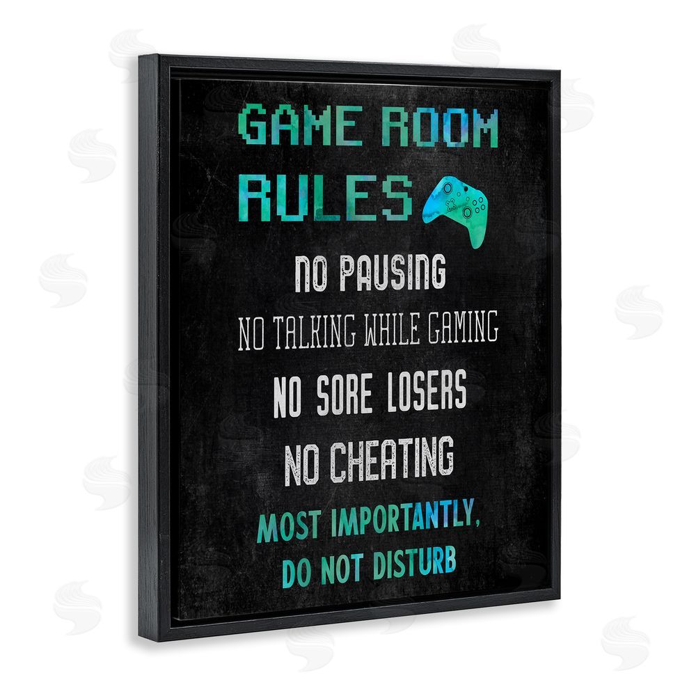 CAD Designs Vintage Game Room Rules Black Floating Frame Canvas Wall Art Print