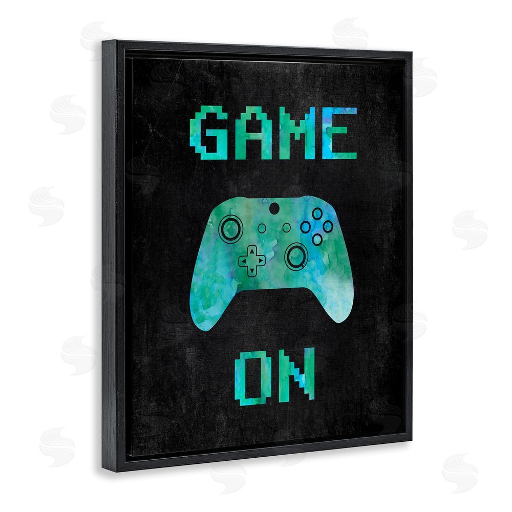 CAD Designs Pixel Game On Controller Black Floating Frame Canvas Wall Art Print