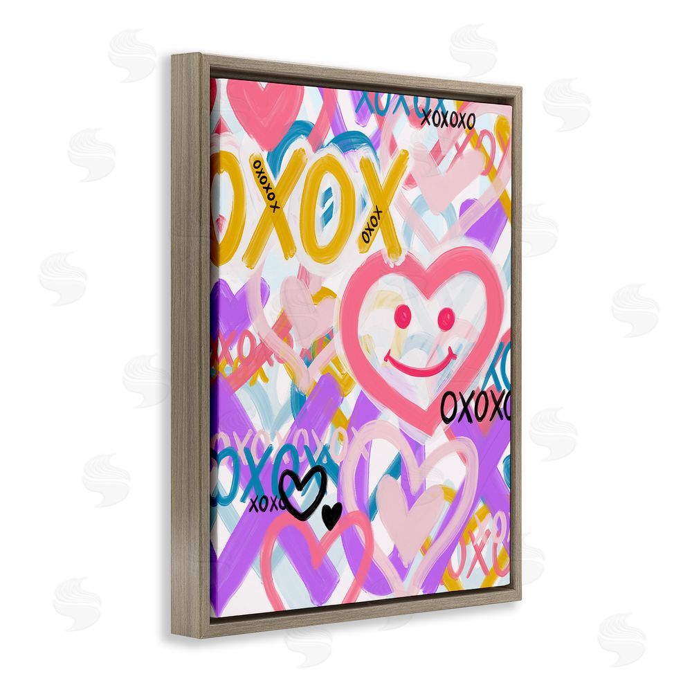Kristen Brockmon Xoxo Urban Heart Shapes Brown Floating Frame Canvas Wall Art Print