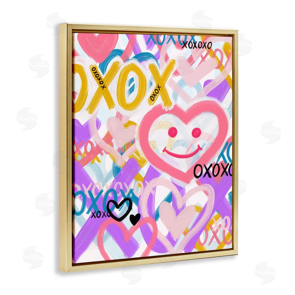 Kristen Brockmon Xoxo Urban Heart Shapes Gold Floating Frame Canvas Wall Art Print