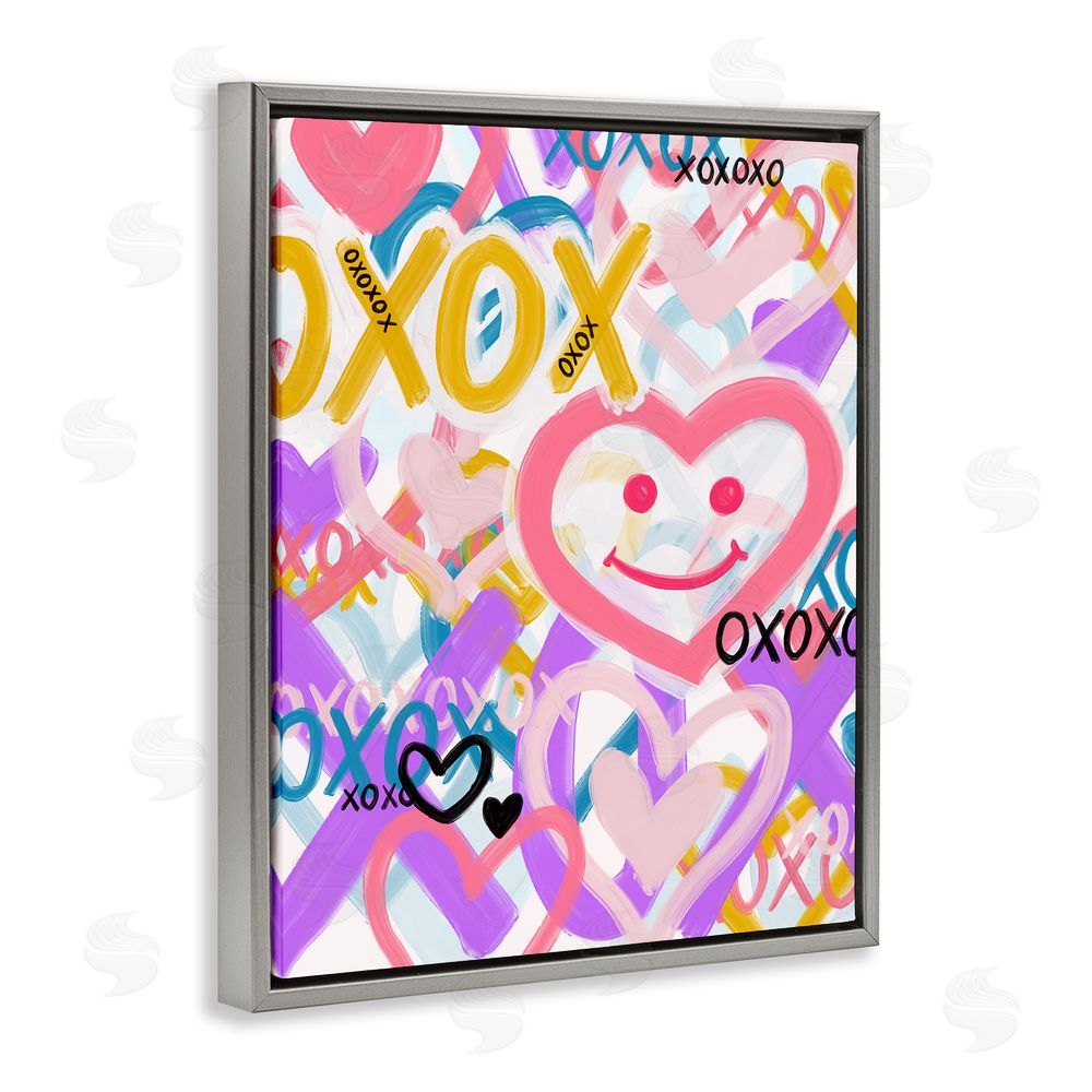 Kristen Brockmon Xoxo Urban Heart Shapes Grey Floating Frame Canvas Wall Art Print