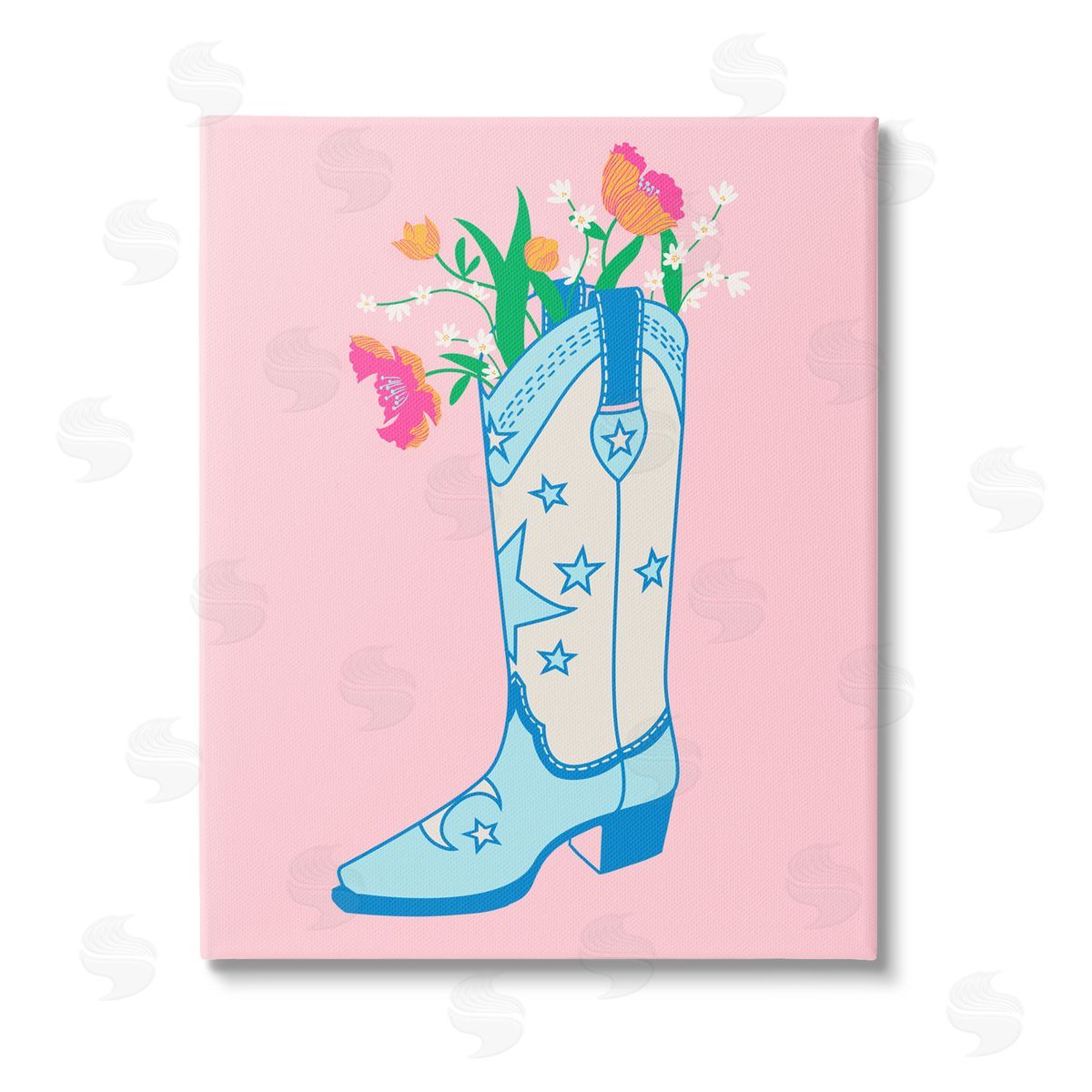 Grace Popp Pink Floral Cowgirl Boot Stretched Canvas Wall Art Print