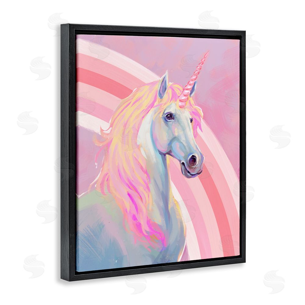 Ziwei Li Pastel Pink Unicorn Black Floating Frame Canvas Wall Art Print