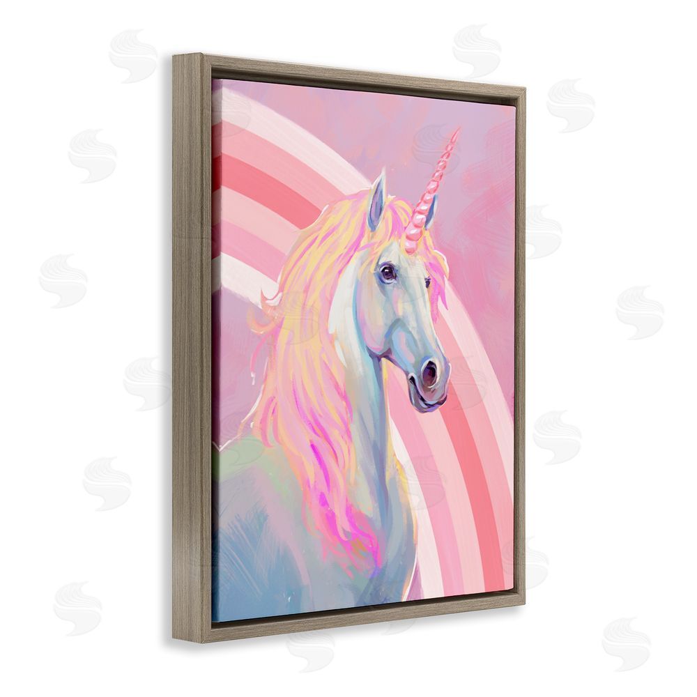 Ziwei Li Pastel Pink Unicorn Brown Floating Frame Canvas Wall Art Print