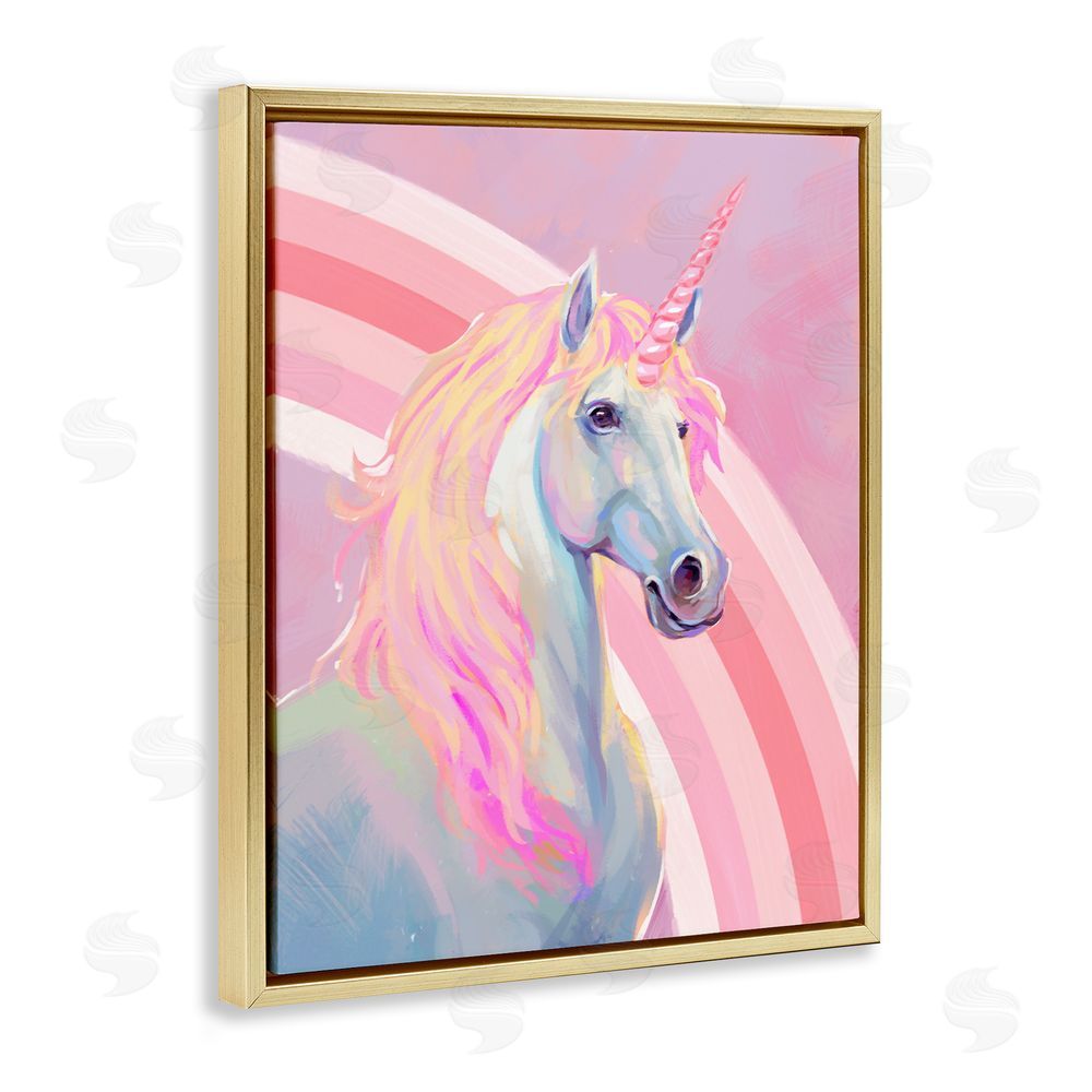 Ziwei Li Pastel Pink Unicorn Gold Floating Frame Canvas Wall Art Print