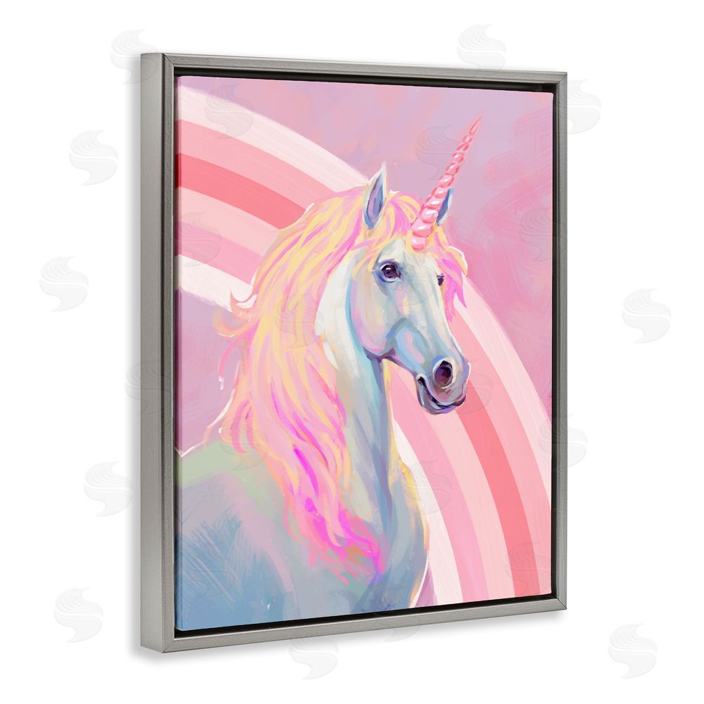 Ziwei Li Pastel Pink Unicorn Grey Floating Frame Canvas Wall Art Print