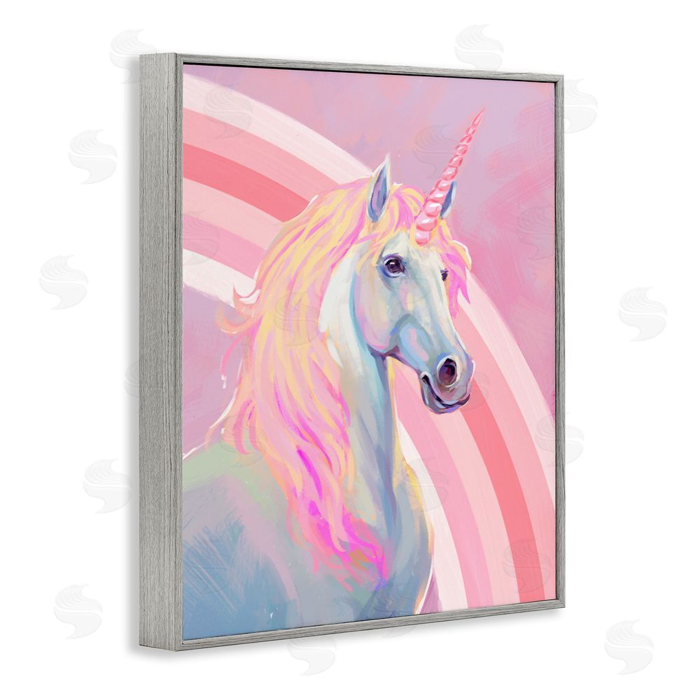 Ziwei Li Pastel Pink Unicorn Gray Framed Giclee Wall Art Print